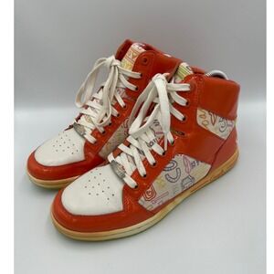 Coach Norra Orange Patent Leather Graffiti Doodle High Top Sneakers Q388 9.5M